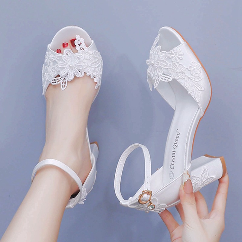 Summer Closet - Women White Silk High Heels Summer