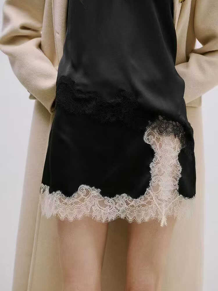 Summer Evenings Clothing - Elegant Lace Hem Satin Straight Cut