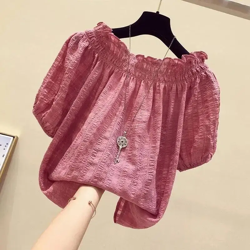 Summer Clothing In Winter - Rose Red casual slash neck puff
