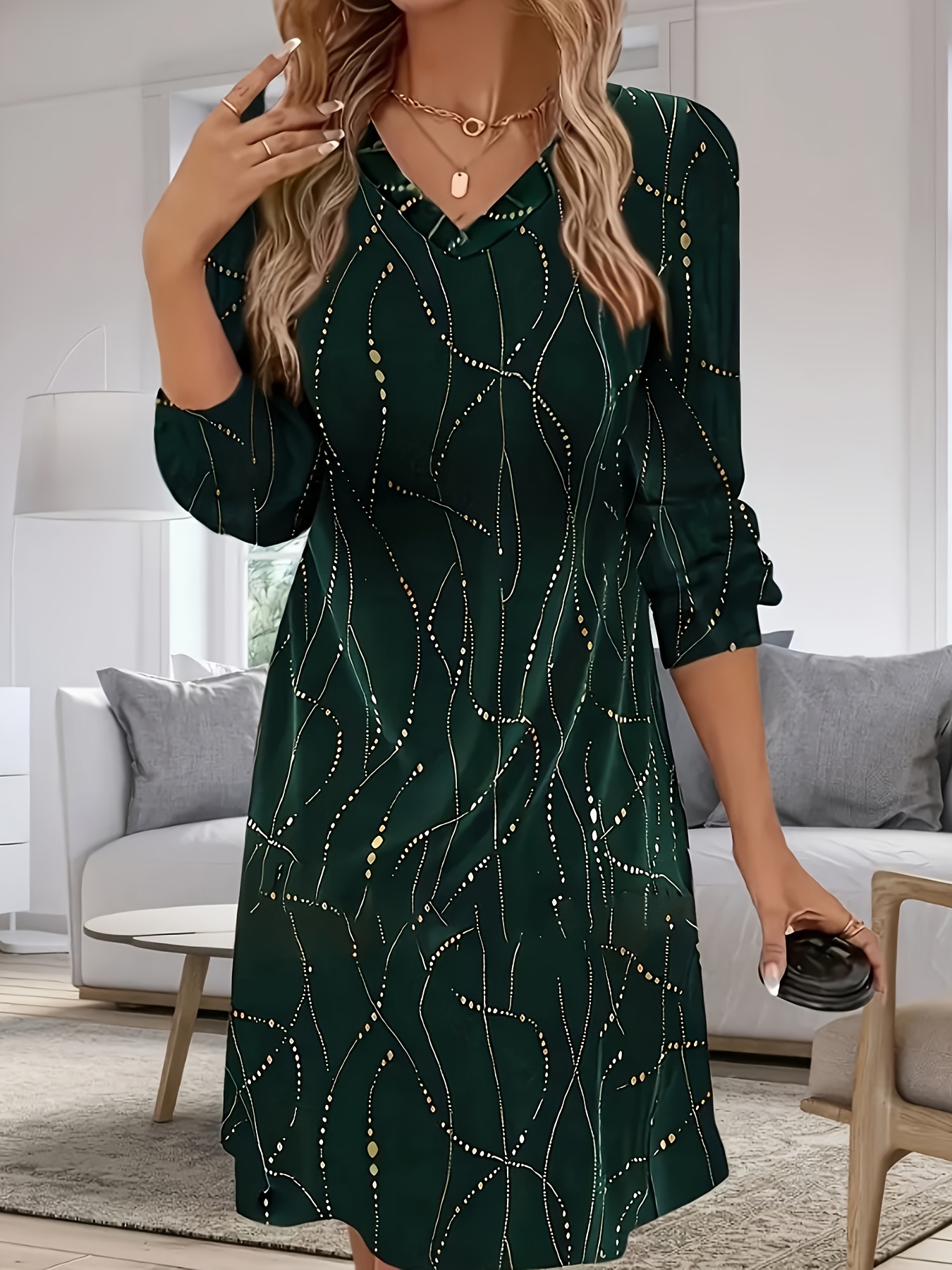 Summer Clothing In Winter - plus Size Velvet Golden Print Dress