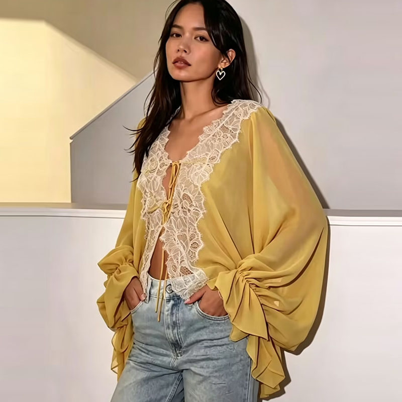 Lace Women's Shirts Blouse Sum - Summer Youth Clothing ulasan dan harga