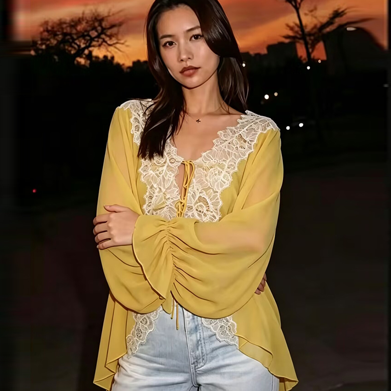 Lace Women's Shirts Blouse Sum - Summer Youth Clothing ulasan dan harga