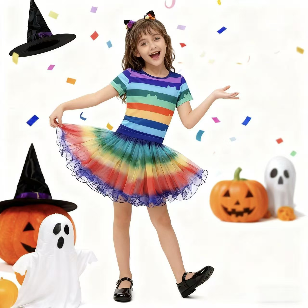 Girls Rainbow Striped T-Shirt  - Summer Clothing For Kids Girls ulasan dan harga