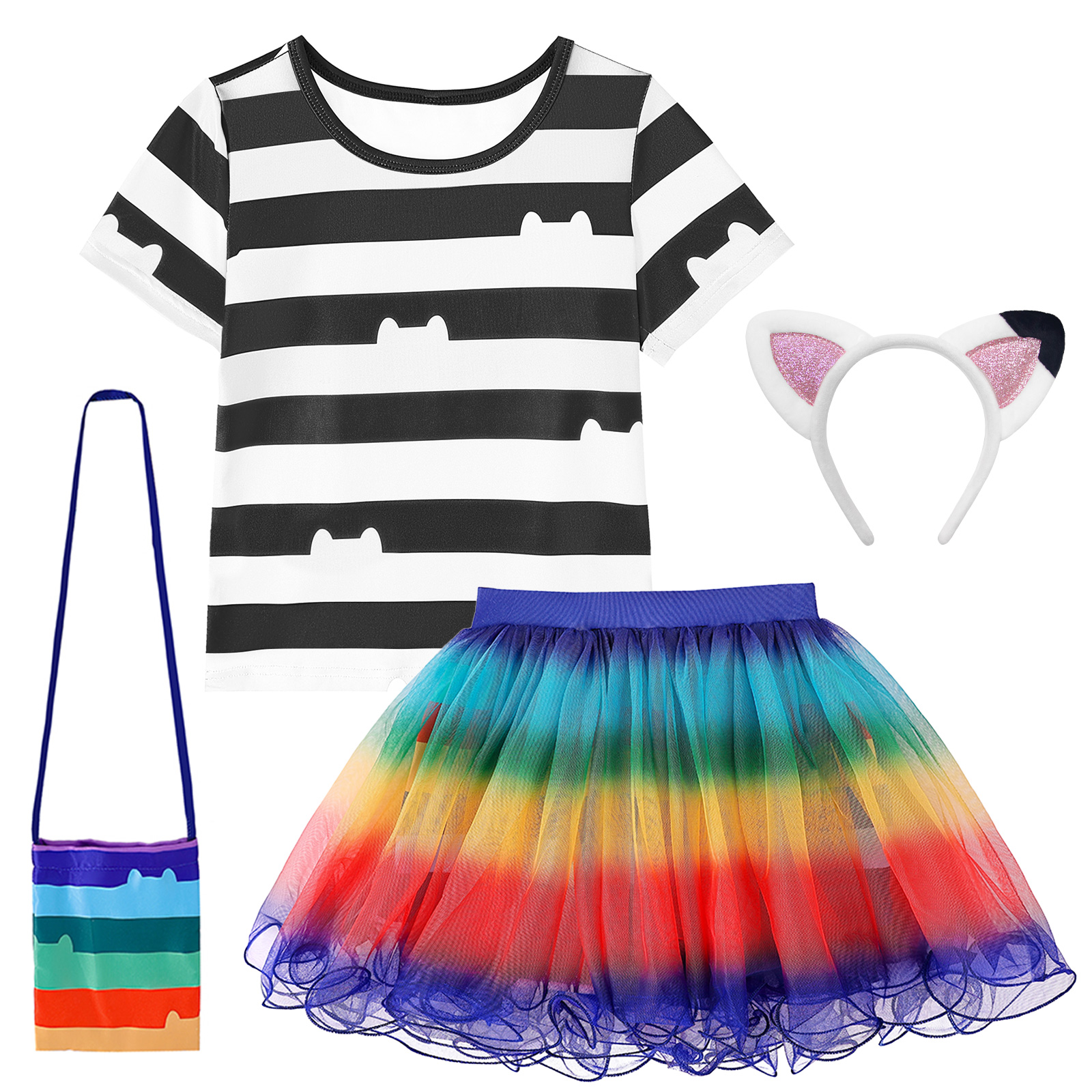 Girls Rainbow Striped T-Shirt  - Summer Clothing For Kids Girls ulasan dan harga