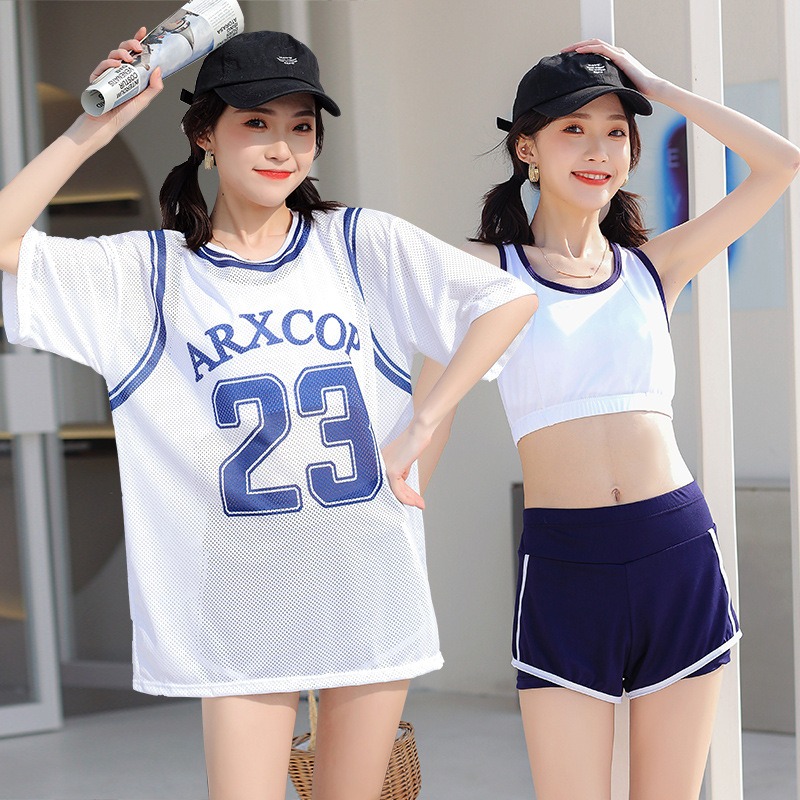 Women's 3 Piece Swim Set White - Swim Cover Up Mesh ulasan dan harga