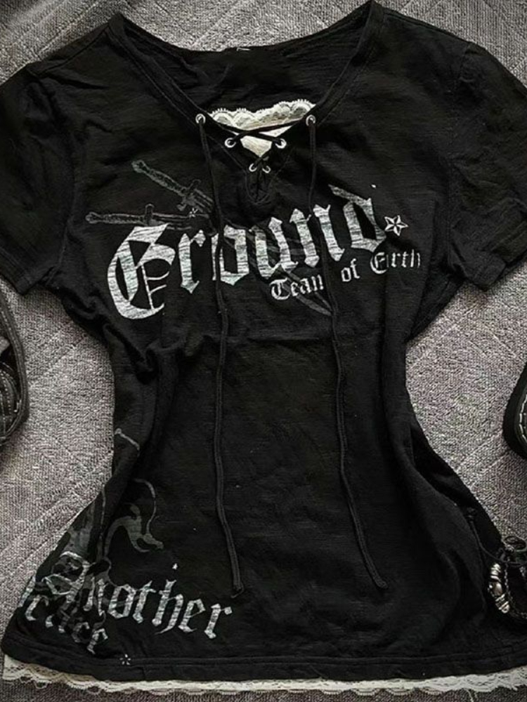 HOUZHOU Vintage Gothic T-Shirt - Summer Grunge Clothing ulasan dan harga