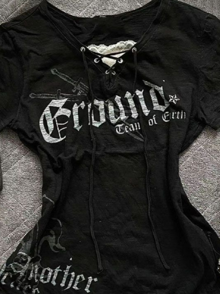 HOUZHOU Vintage Gothic T-Shirt - Summer Grunge Clothing ulasan dan harga