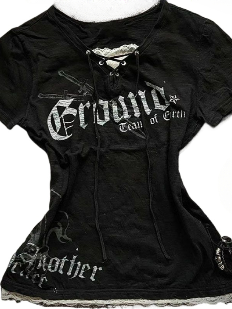 HOUZHOU Vintage Gothic T-Shirt - Summer Grunge Clothing ulasan dan harga