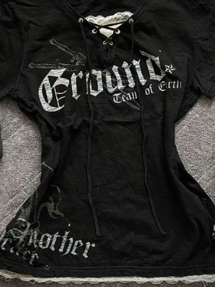 HOUZHOU Vintage Gothic T-Shirt - Summer Grunge Clothing ulasan dan harga