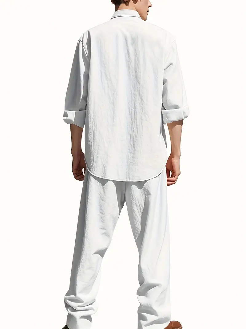 Men's White Linen Suit Set Lon - Summer Clothing Types ulasan dan harga