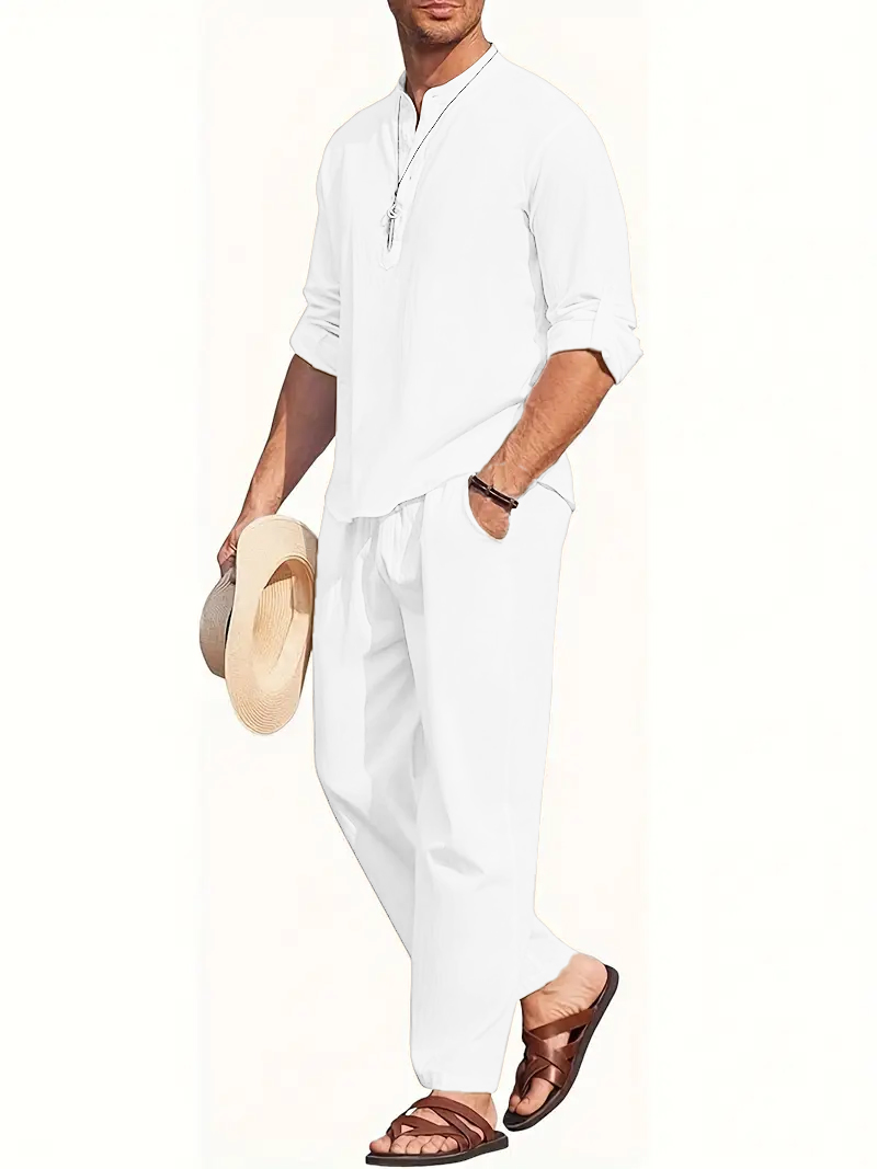 Men's White Linen Suit Set Lon - Summer Clothing Types ulasan dan harga