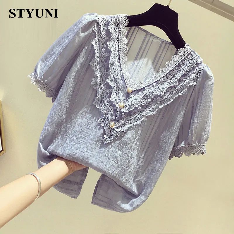 Lace Ruffles V-Neck Chiffon So - Summer Clothing In Winter ulasan dan harga