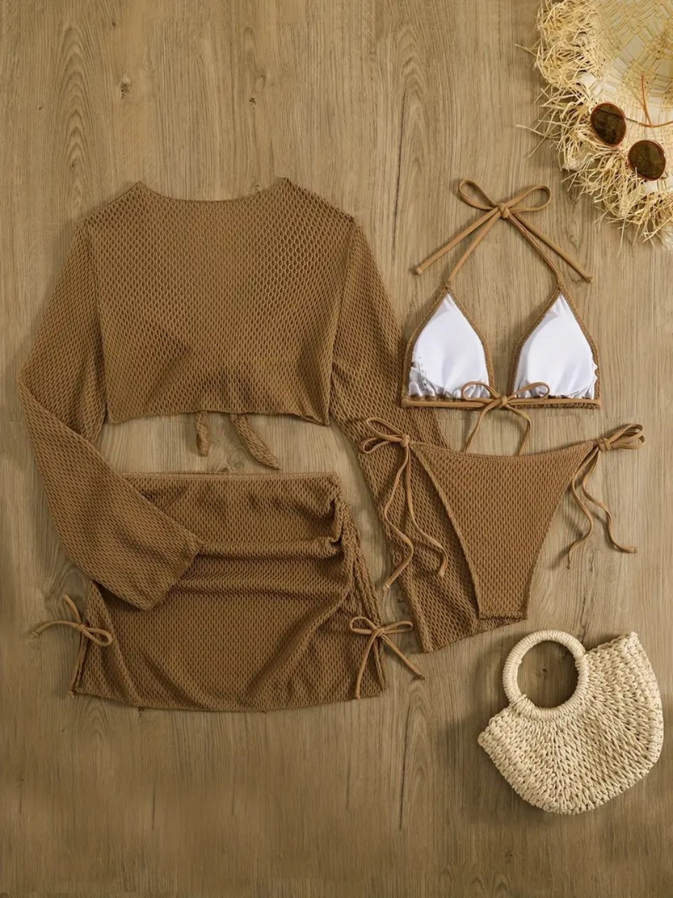4 Piece Halter Bikinis Set 202 - Swim Cover Up Mesh ulasan dan harga