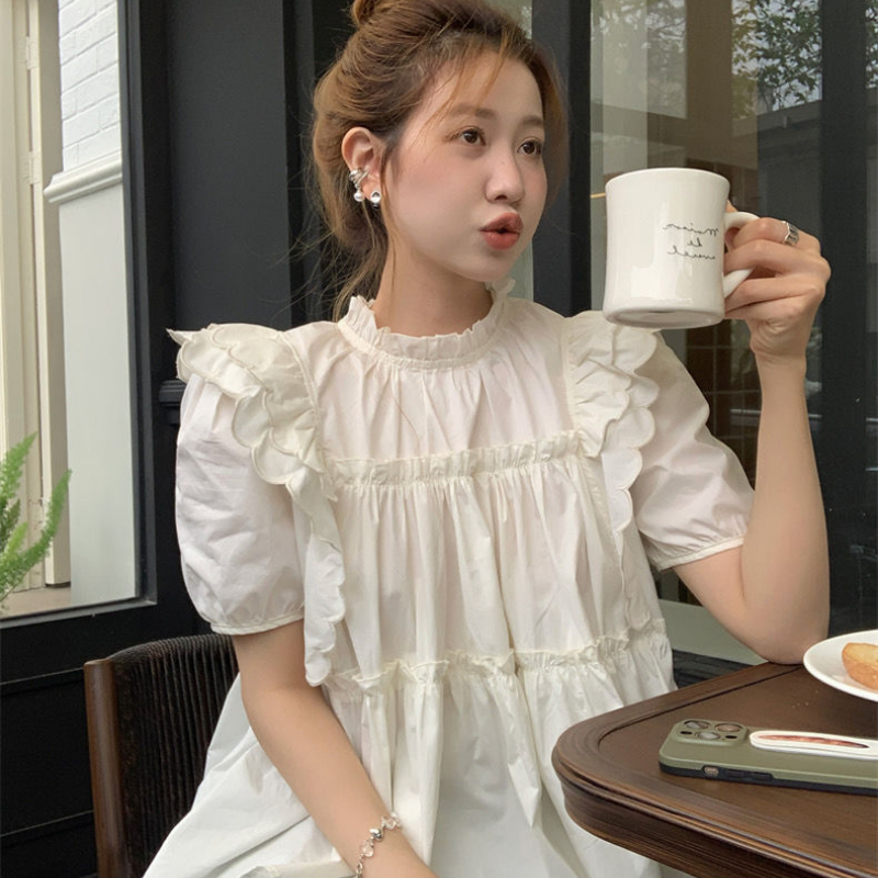 Sweet Pleated Loose Blouse Sum - Summer Youth Clothing ulasan dan harga