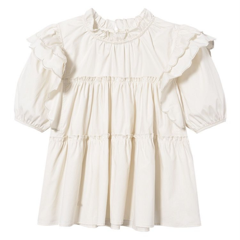 Sweet Pleated Loose Blouse Sum - Summer Youth Clothing ulasan dan harga