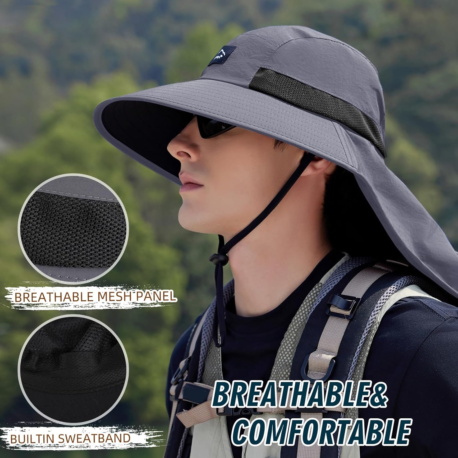 UPF50+ Sun Hat with Neck Flap, - Sun Hat Wide Brim ulasan dan harga